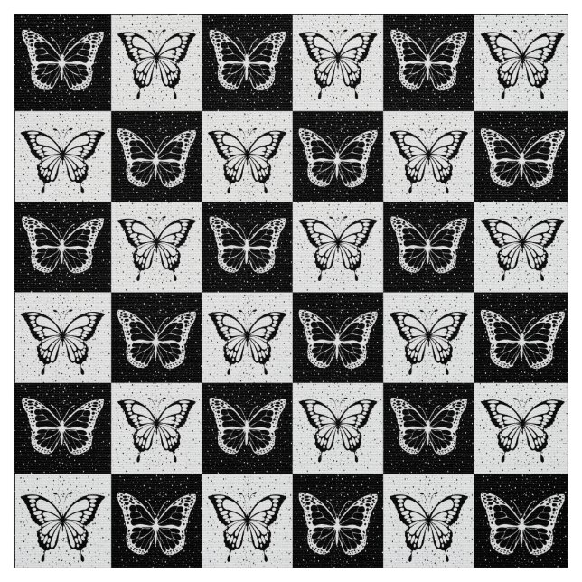 Tissu Papillon noir et blanc À damiers (Échantillon)