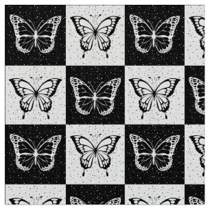 Tissu Papillon noir et blanc À damiers