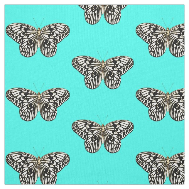 Tissu Papillon noir et blanc, arrière - plan turquoise (Échantillon)