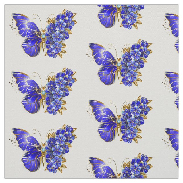 Tissu Papillon saphir à fleurs (Échantillon)