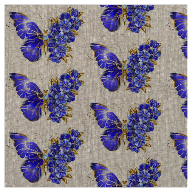 Tissu Papillon saphir à fleurs (Échantillon)