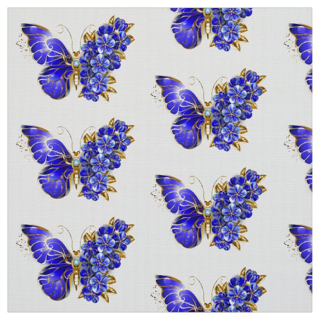 Tissu Papillon saphir à fleurs (Échantillon)