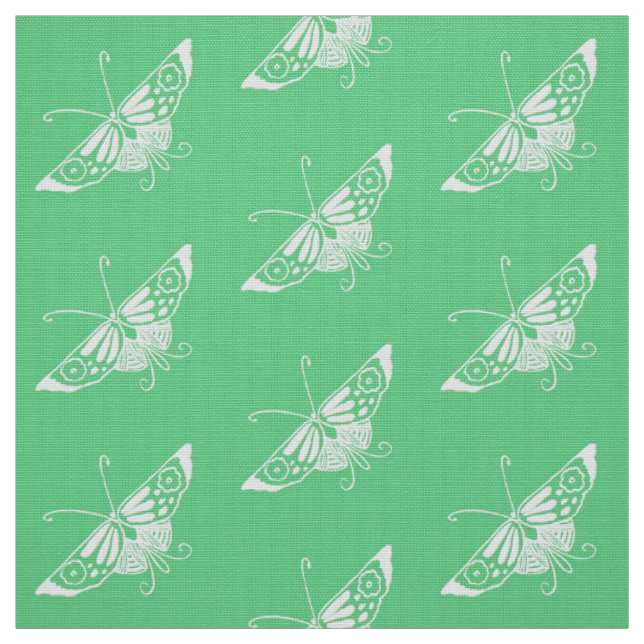 Tissu Papillon stylisé de Deco, vert en bon état (Échantillon)