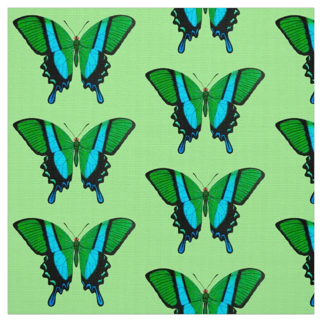 Tissu Papillon Swallowtail en vert, turquoise et noir (Échantillon)
