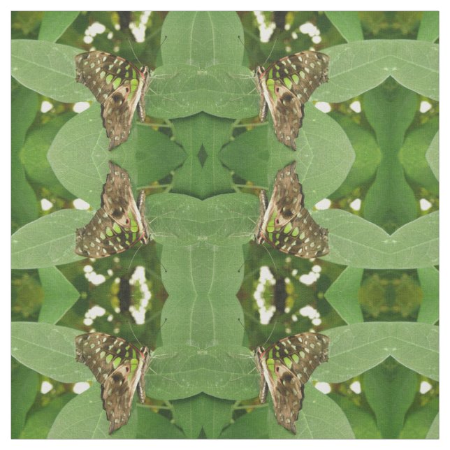 Tissu Papillon vert Iridescente Tropical Motif (Échantillon)