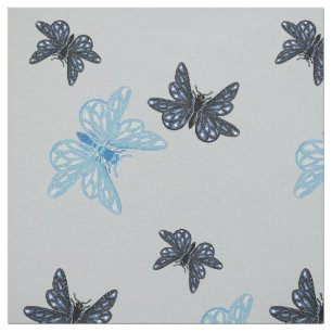 Tissu Papillons bleus