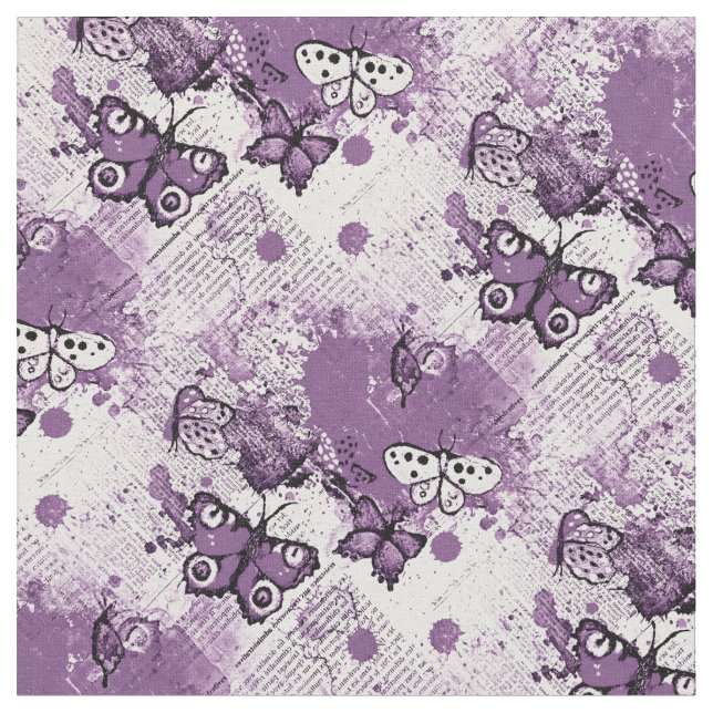 Tissu Papillons d'aquarelle violet Motif Fille mignonne (Fermer)