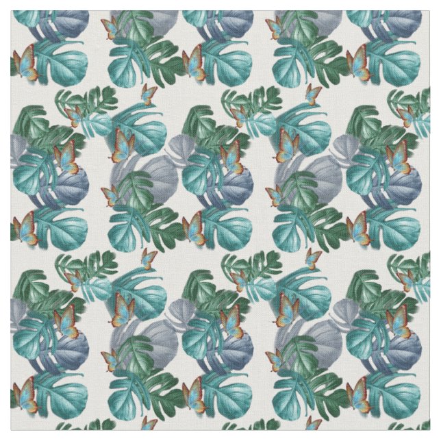 Tissu Papillons de Paradis Éclaboussure Tropicale en Ble (Fermer)
