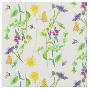 Tissu Papillons des abeilles Dandelion Fleur sauvage Aqu