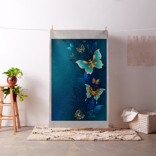 Tissu Papillons d'or sur un Arrière - plan bleu (In Situ)
