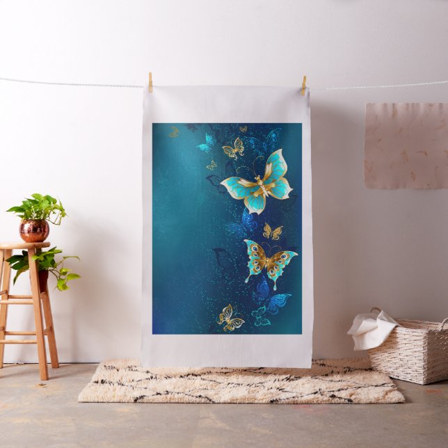 Tissu Papillons d'or sur un Arrière - plan bleu (In Situ)