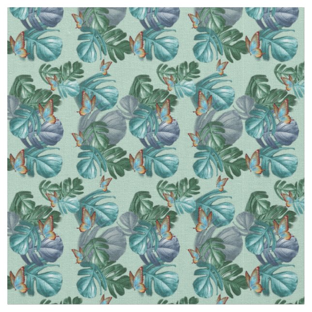 Tissu Papillons du Paradis Tropical Splash en Blues, (Fermer)