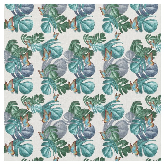 Tissu Papillons du Paradis Tropical Splash en Blues, (Fermer)