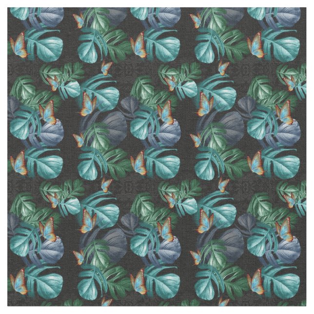 Tissu Papillons du Paradis Tropical Splash en Blues, (Fermer)