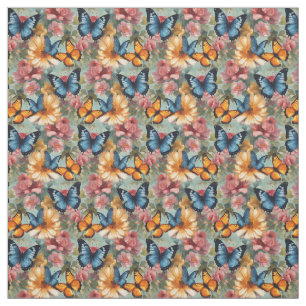 Tissu Papillons et fleurs impressionnistes