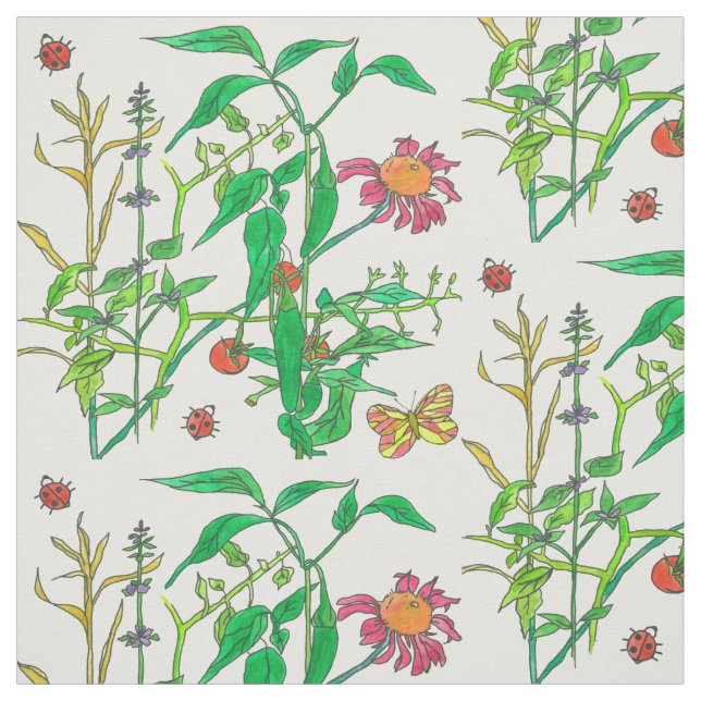 Tissu Papillons Jardin Légumes Ladybug (Échantillon)