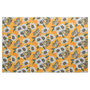 Tissu Papillons Jézabel et fleurs marguerites