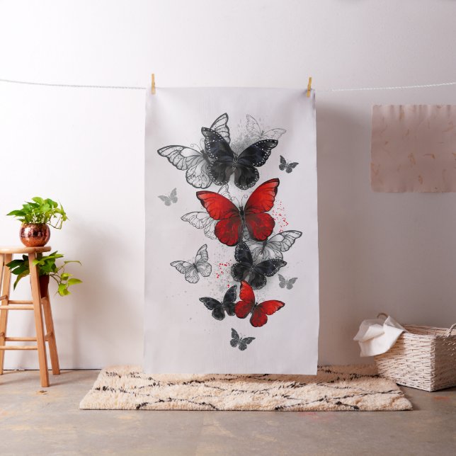 Tissu Papillons noirs et rouges volants (In Situ)