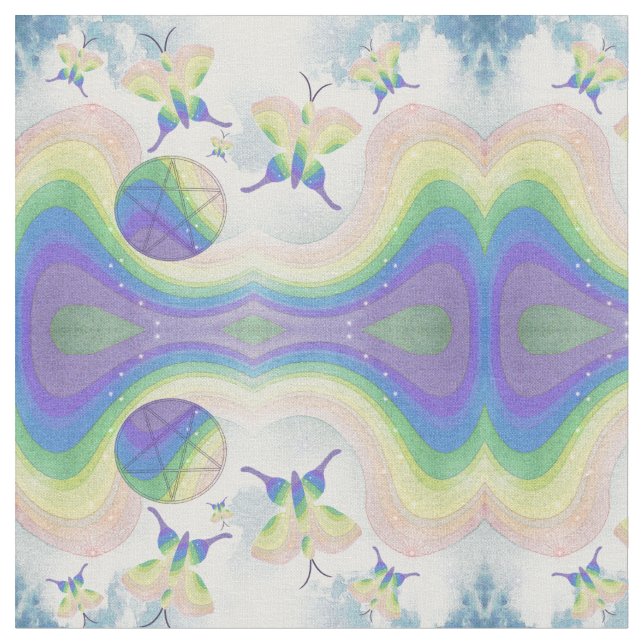 Tissu Papillons, Nuages, Arcs-en-ciel et Pentacles (Fermer)