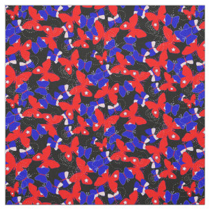 Tissu Papillons Patriotique Rouge Blanc Bleu