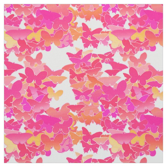 Tissu Papillons, rose, fuchsia et corail (Échantillon)