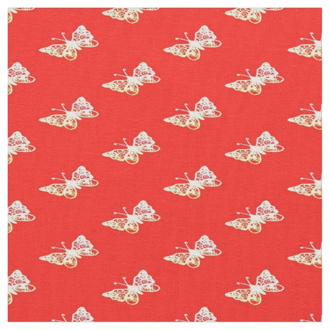 Tissu Papillons sur rouge (Fermer)