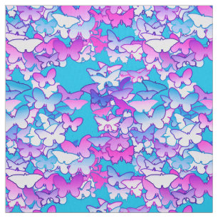 Tissu Papillons, violet et turquoise