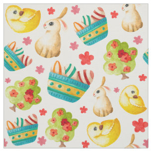 Tissu Pâques Oeufs Panier Poussins Lapin lapins Motif