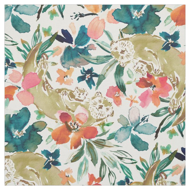 Tissu PARADIS DE MER Couleur d'eau douce de la flore (Échantillon)