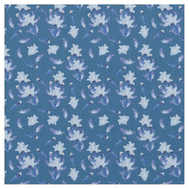 Tissu Parrot Exotique-Blanc Bleu Plumes Répéter (Fermer)