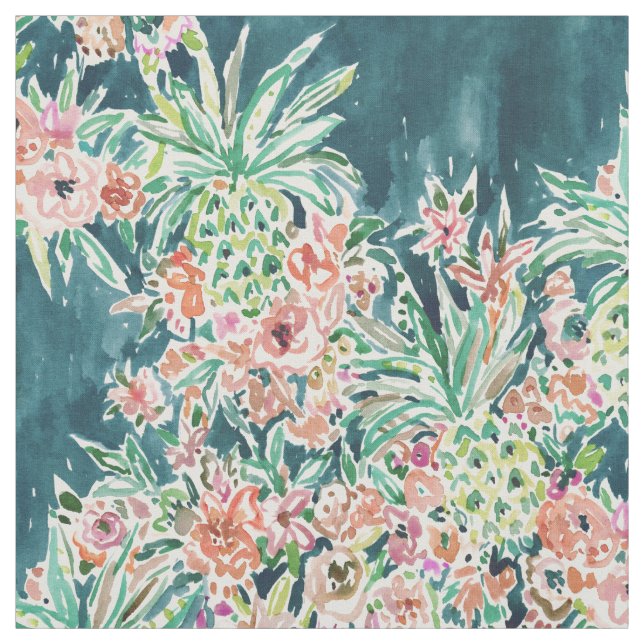 Tissu PARTIE Boho tropical luxuriant d'ANANAS floral (Échantillon)