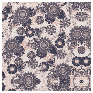 Tissu Parties scintillant d'or Rose Girly Navy Illustrat