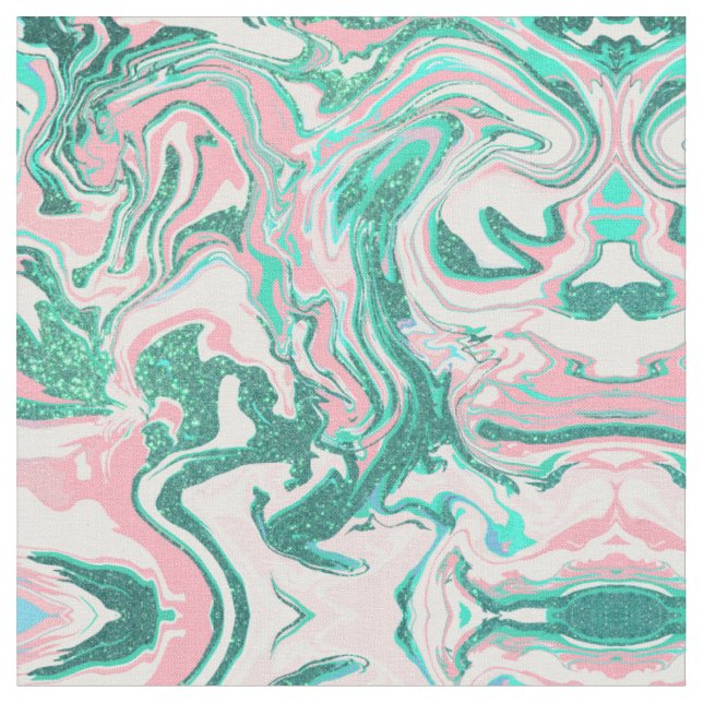 Tissu Parties scintillant moderne blanche rose Turquoise (Fermer)
