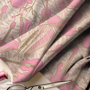 Tissu Partition et instruments de musique rose/ivoire ID