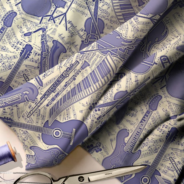Tissu Partition et instruments violet/ivoire ID481 (Créateur téléchargé)