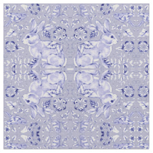 Tissu Pastel Blue & White Lapin Lapin Bird Petite Impres