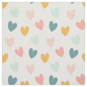 Tissu Pastel Boho Coeurs-Rose, Blues, Or