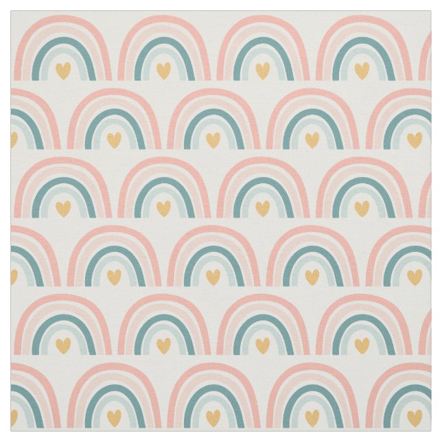 Tissu Pastel Boho Rainbows-Pink, Blues, Gold Fabric (Échantillon)