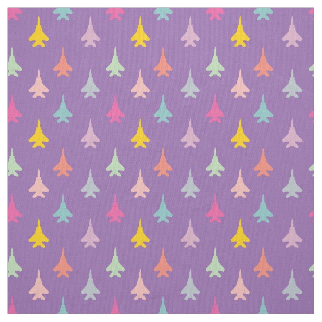 Tissu Pastel F-15 Eagle Fighter Jet Motif sur violet (Échantillon)