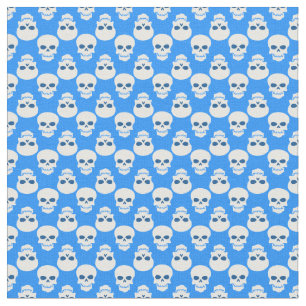 Tissu pastel goth bleu halloween squelette crâne
