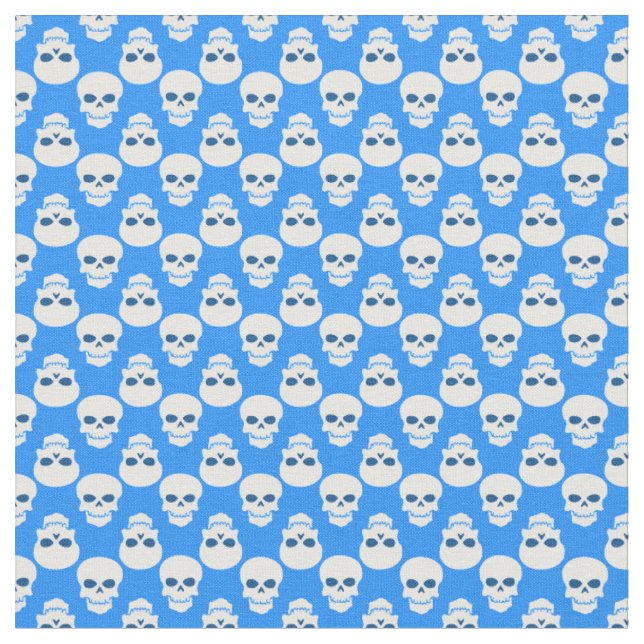 Tissu pastel goth bleu halloween squelette crâne (Fermer)