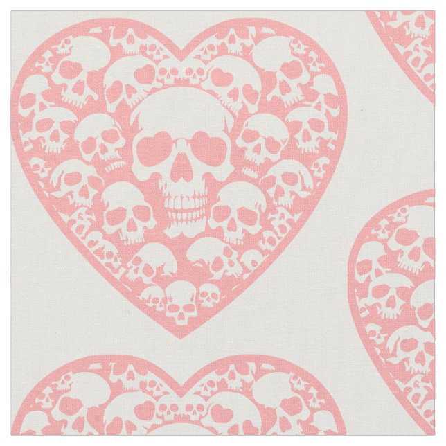 Tissu pastel goth valentines crâne de coeur rose (Fermer)