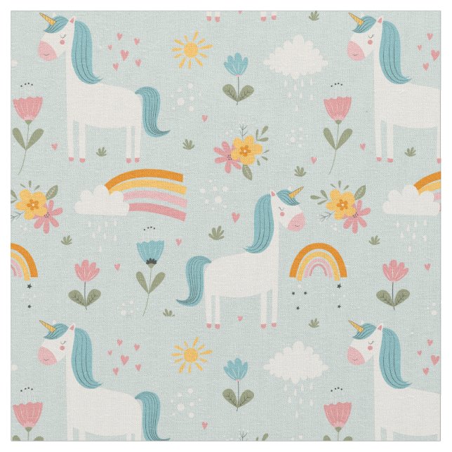 Tissu Pastel mignon Rainbow Unicorn Motif (Fermer)