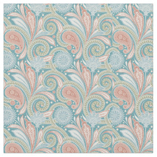 Tissu Pastel Paisley Floral Rose et Bleu
