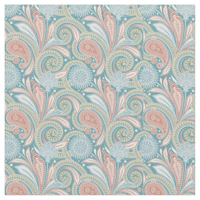Tissu Pastel Paisley Floral Rose et Bleu (Fermer)