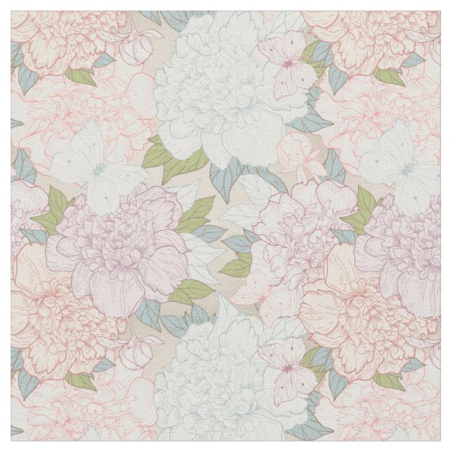 Tissu Pastel Peony & Butterfly Flower Motif (Fermer)