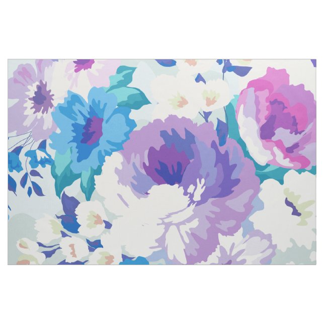 Tissu Pastel Purple & Blue Aquarelles Fleurs Motif (Fat Quarter)