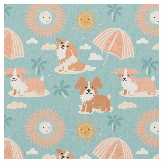 Tissu Pastel Summer Days à la plage avec les Doggos (Fermer)