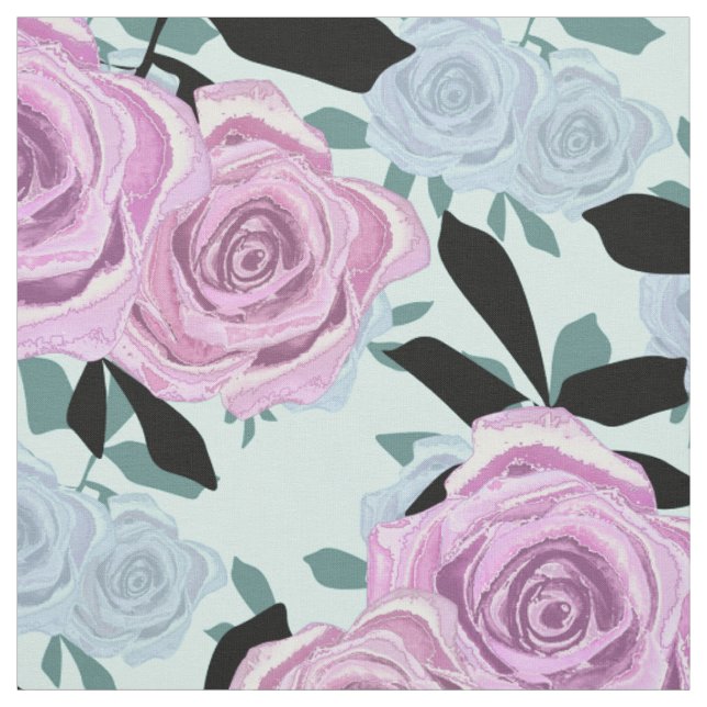 Tissu Pat fleurs vintage bleu rose sans couture (Échantillon)