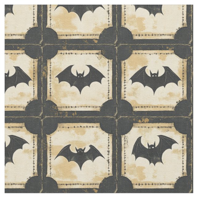 Tissu Patchwork de Grunge Denim Halloween avec chauves-s (Fermer)